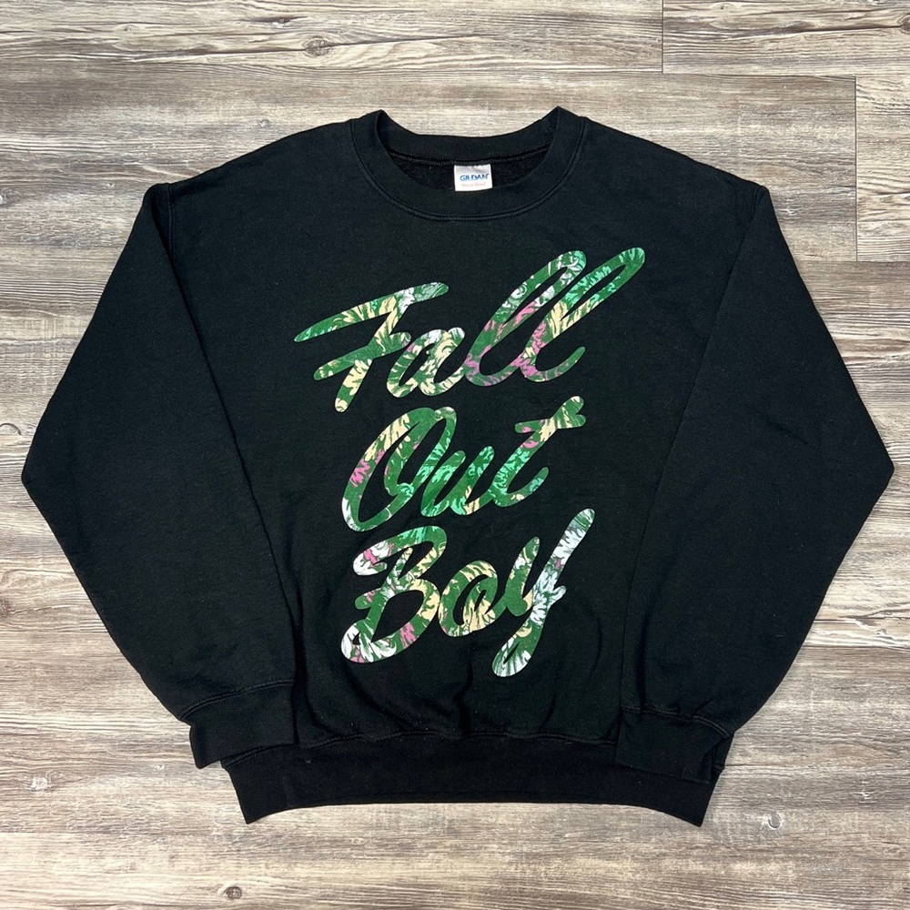 Fall Out Boy band Unisex Adult M Tropical Floral Spellout Logo Sweatshirt